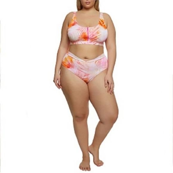 SEXY ☆ ORANGE & PINK ZIP FRONT ☆ CAGED RIBBED BIKINI ☆ NWT - Picture 2 of 13